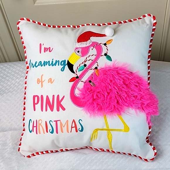 flamingo christmas pillow